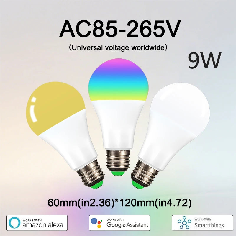 Smart Bulb Smart Life App Control WiFi Bluetooth RGB + CW LED Light 22085-265V Dimmable Crystal Room Decoration