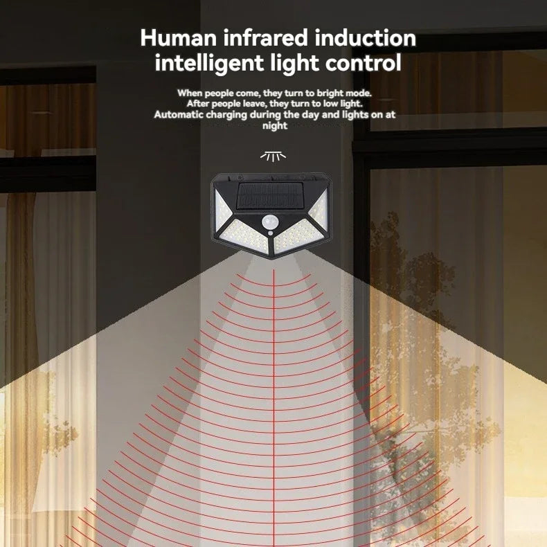 1/2/4/6Pcs 100 LED Wall Lights Outdoor Solar Lamp PIR Motion Sensor Solar Powered Sunlight Street Light for Garden Decoration