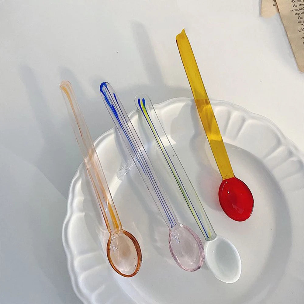 Crystal Spoon Glass Tea Spoon Creative Coffee Spoon Dessert Cake Spoon Tableware Milk Coffee Stirring Spoon Kitchen Dinnerware