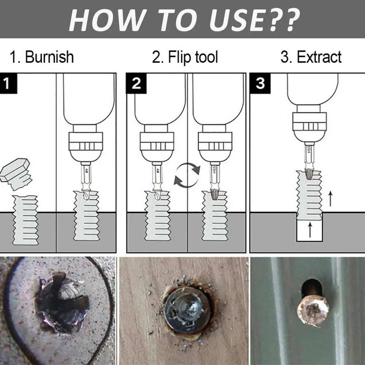 10Pcs Screw Extractor Kit Alloy Steel Damaged Screw Remover Metal Set Easy Out Drill Bits Bolt Stud Multi-Spline Screw Extractor