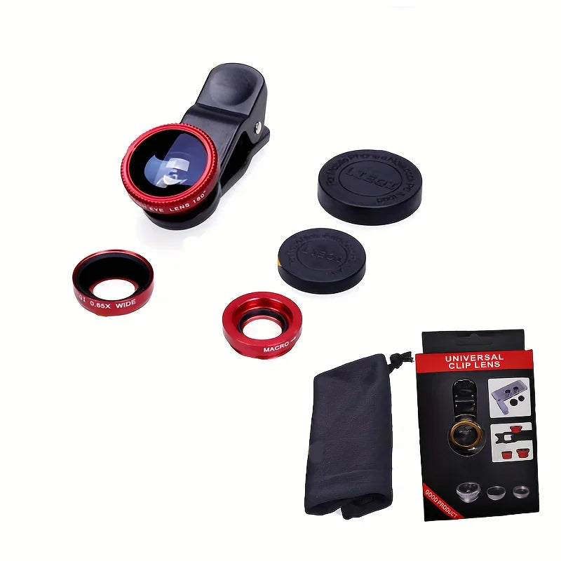 3-In-1 Phone Camera Lens Kit, Compatible With Most Phones, with wide-AngleMacro And Fisheye Lenses.
