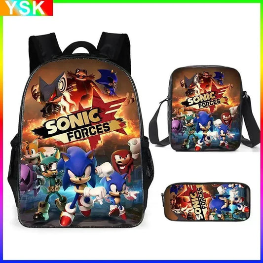 HOT 3PC-SET Sonic Backpack Primary and Secondary School School Bags Anime Cartoon School Bags Best Gifts for Kids Mochila