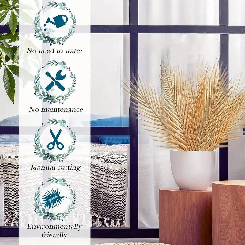 6/12 gold faux palm fronds, outdoor faux palm fronds, fake tropical palm fronds, birthday and wedding party decorations