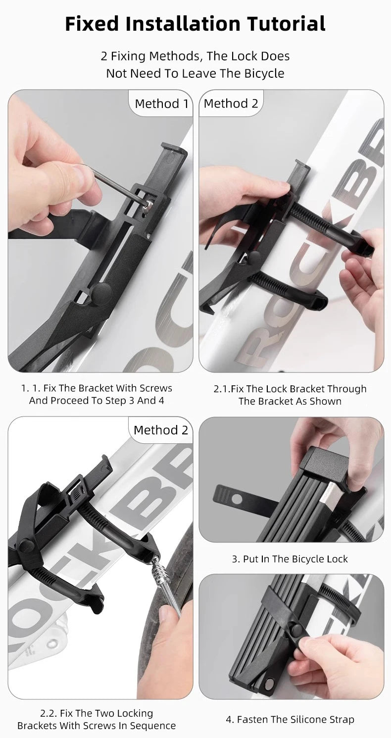 ROCKBROS Bike Lock Electric Bicycle Motorcycle MTB Road Bike Portable Anti-Theft Folding Password Lock Cycling Accessories