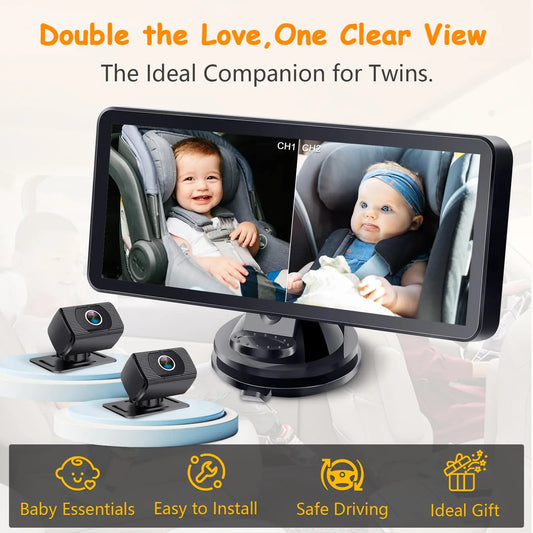 Car Baby Mirror Dual Channel Back Seat Baby Car Camera 1080P with Rear View Car Monitor 6.8'' IPS Screen Kids Pet Night Vision