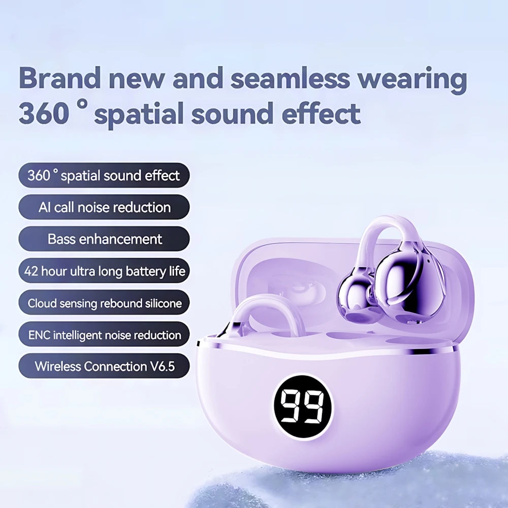Wireless Headphones Fone Bluetooth Headset With Mic Handsfree Noise Canceling Earphones Clip Ear Music Sports Gaming Earplug
