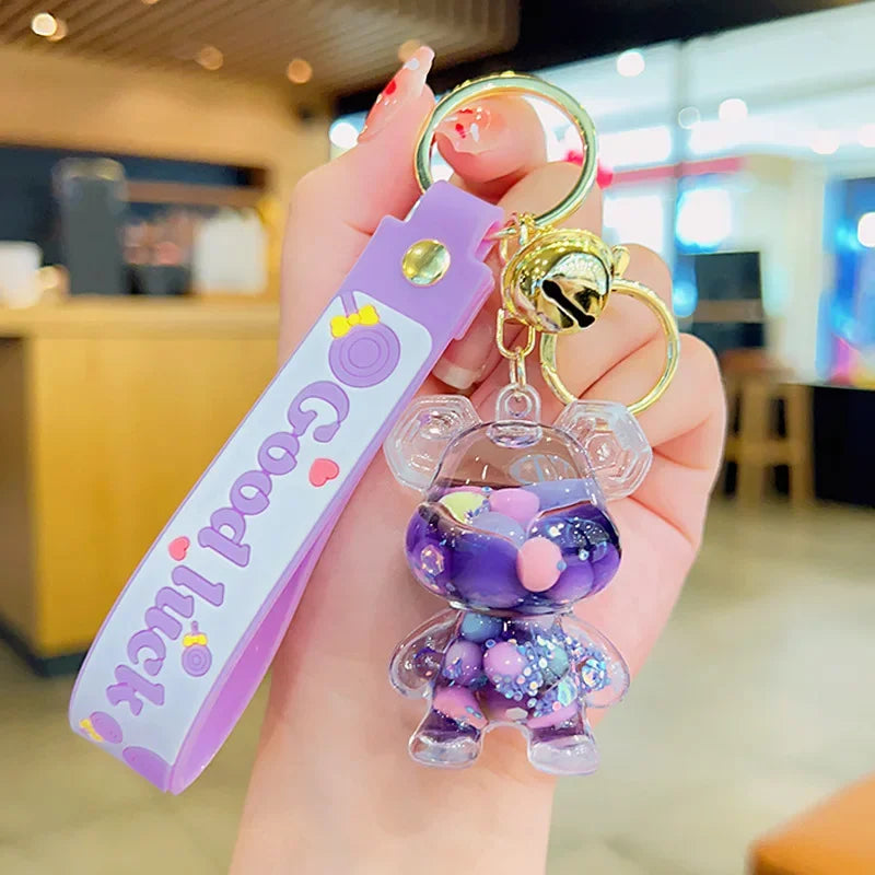 Cute Astronaut Keychain Space Capsule Lava Lamp Oil Filling Bear Key Chain Gift Pendant for Couples Bag Charm Accessories
