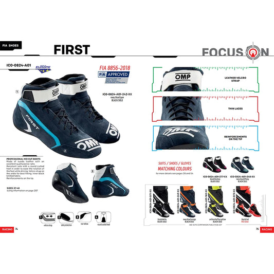 OMP Italian Brand IC0-0824-A01 FIRST Shoes FIA 8856-2018 - Authenticity guaranteed Professional Racing Footwear
