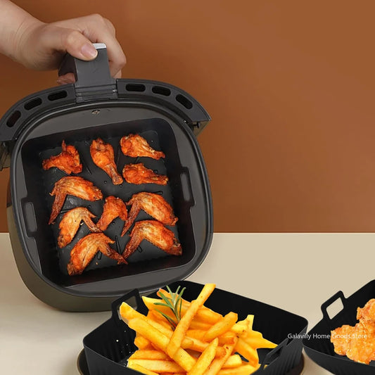 9" Silicone Air Fryer Liners for Cosori/Ninja 6-8QT - 23cm Square Reusable Baking Tray Oil-Free & Dishwasher-Safe