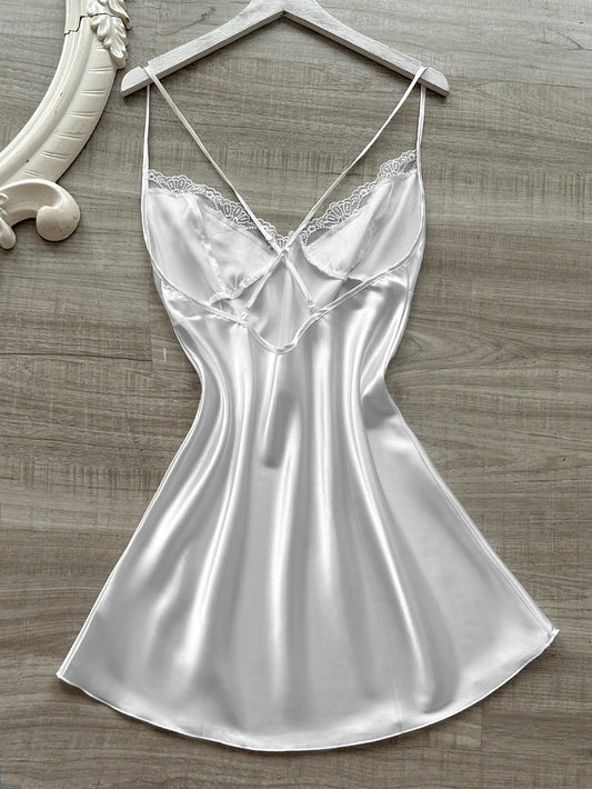 The latest women's satin nightdress V-neck with lace slit design comfortable sexy ladies pajamas