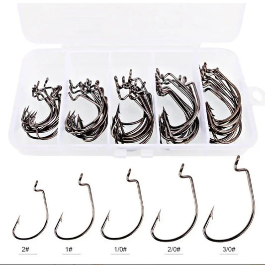 Crank Hook Set 50pcs/Box 2# 1# 1/0# 2/0# 3/0# Having Barbs Carp Snap Fishing Big Hooks Tackles Fish Hook Sets Suit