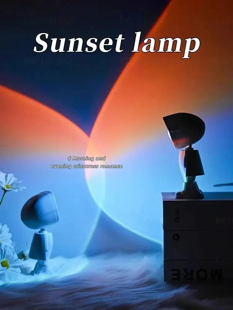 LED Seven Colors Light Sunset Light Astronaut Light Rainbow Projection Night Light 360Degree Rotation Rechargeable Ambient Light