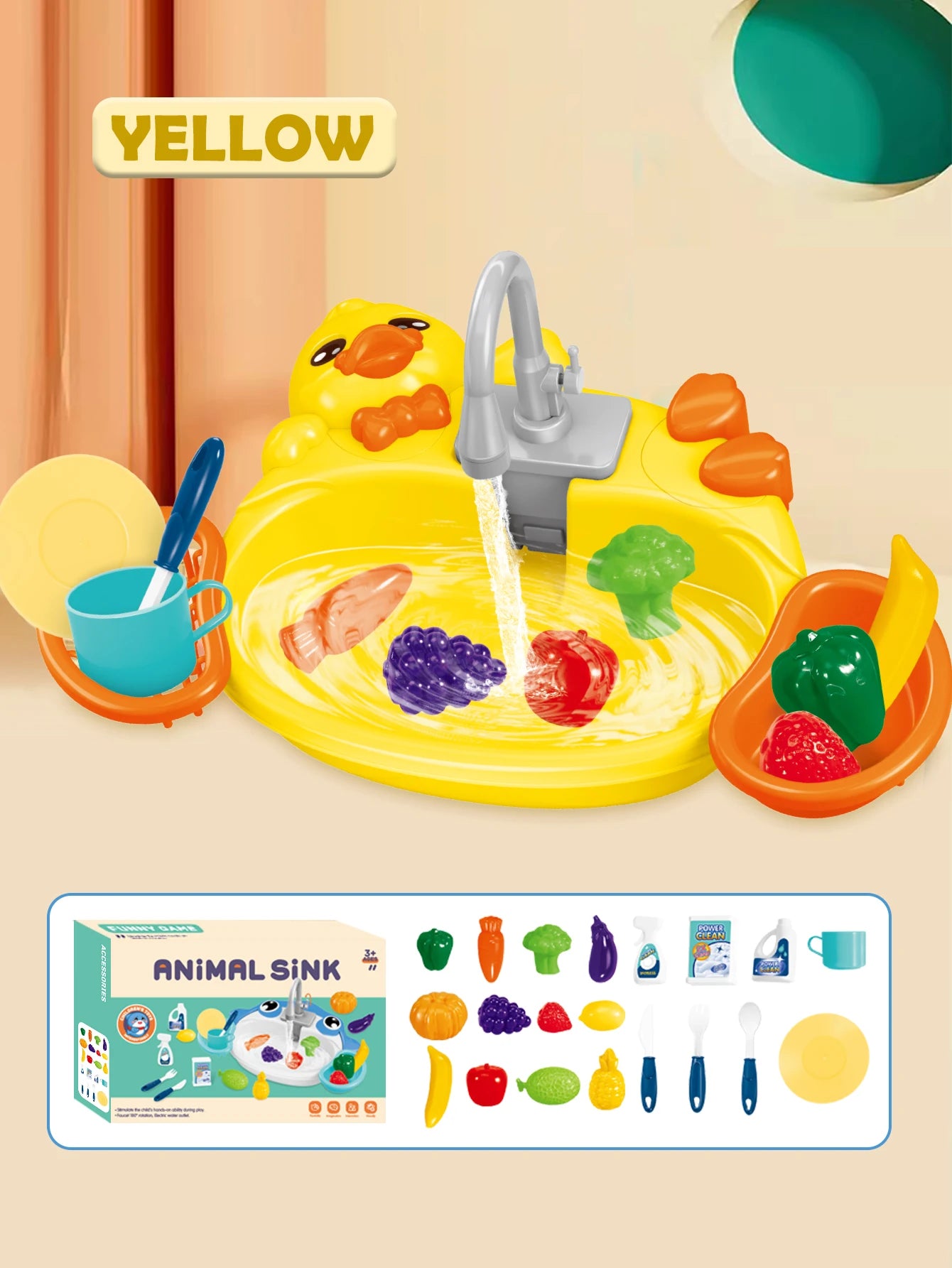 Kitchen Dishwasher Playing Toys, Electric Play Kitchen Sink Simulated Kitchen Accessories Foods Fork Cup Gifts for Boys Girls