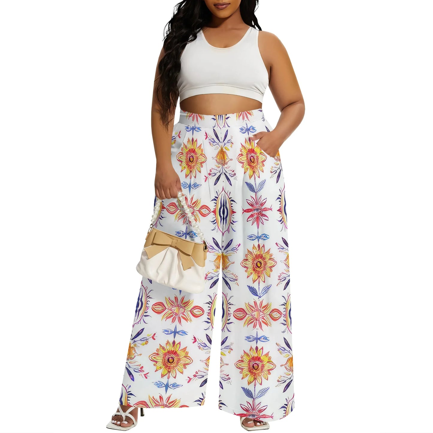 2025 Spring Palazzo Pants for Women High Waisted Wide Leg Stretchy Loose Fit Casual Trousers Party Pants with Pocket