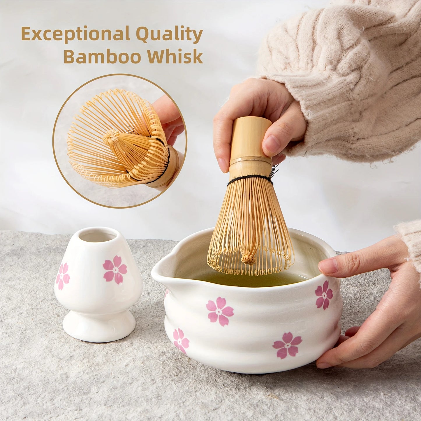 5PCS Matcha Stirrer Set Gift Box Sakura Patterned Matcha Bowl Japanese Matcha Tea Ceremony Perfect Matcha Kit