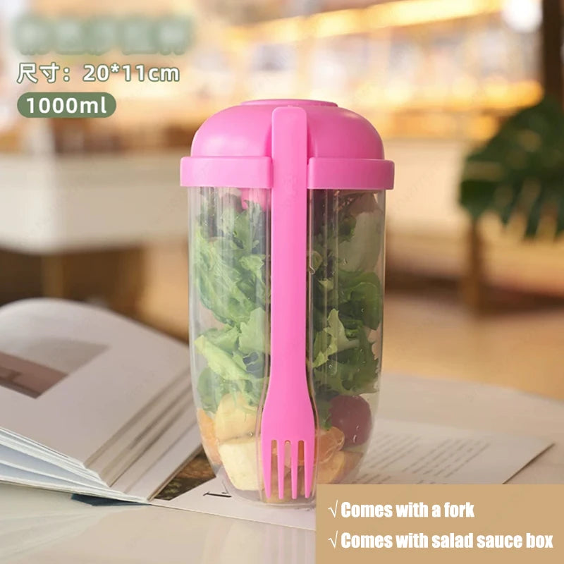 Portable DIY Salad Cups Breakfast Cereal Nut Yogurt Container Set with Fork Sauce Bottle Picnic Food Container Bento Lunch Box