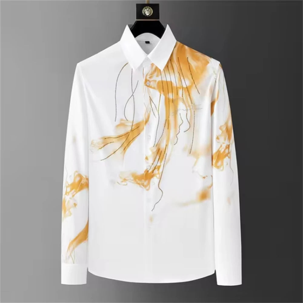 Luxury Printed Shirt Men's Long Sleeve Slim Casual Shirt High Quality Fashionable Popular Korean Extra Large Size Men's XS-6XL