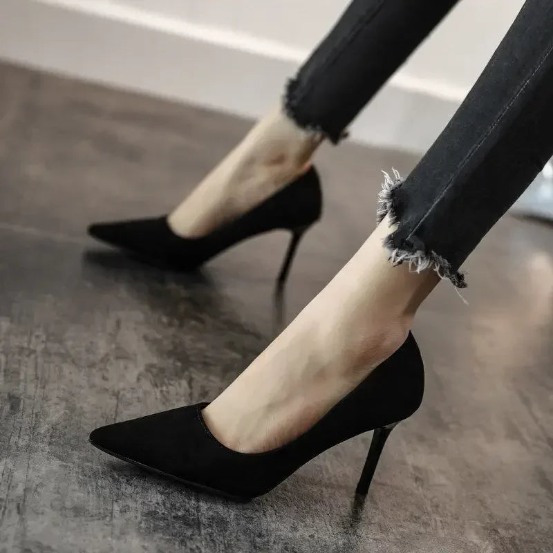 Women Shoes 2025 New Women Pumps Suede High Heels Shoes Fashion Office Stiletto Party Shoes Female Comfort Women Heels
