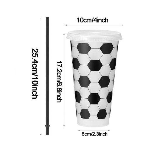 6Pcs Reusable Plastic Soccer Cups with Lid and Straw Soccer Gift Cups for Favors Soccer Sports Themed Party Decoration Supplies