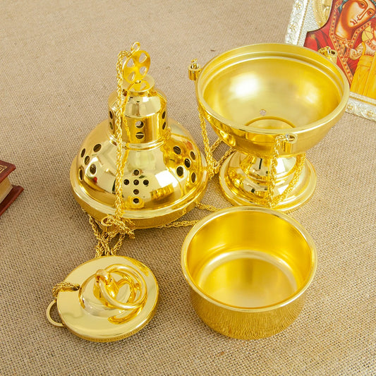 HT Church Supplier High Polished Gold Plated Hanging Incense Burner Orthodox Censer Church Home Decoration Catholic Chalice