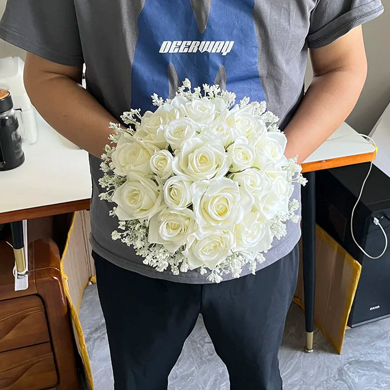 Bridal Bouquet Wedding Flowers Bridesmaids Silk Roses Fake Babys Breath Bride Wedding Accessories Table Centerpiece Decoration