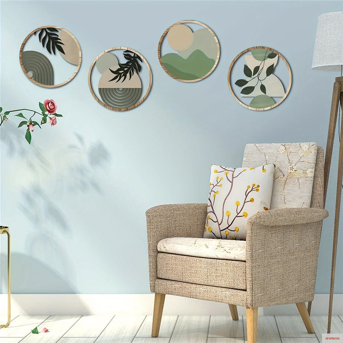 4PC Bohemian Wooden Wall Art Decor, Hollow Rustic Farmhouse Hanging Sculptures for Living Room, Bedroom, Outdoor Patio