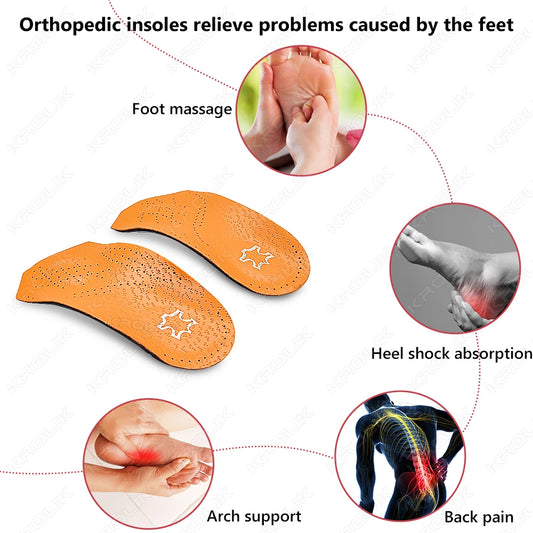 VTHRA 3/4 Length Orthotic Insoles Leather Insole Flat Foot Arch Support 2.5cm Half Shoe Pads Orthopedic Insoles Foot Care Unisex