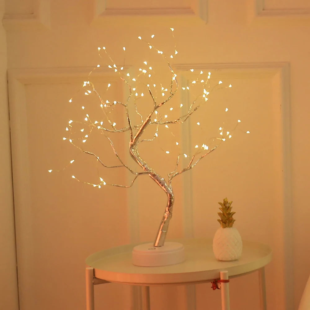 LED Tree Lights Artificial Decorative Fairy Light Battery Operated Tabletop Bonsai Lamp for Party Holiday Camping Summer Decor