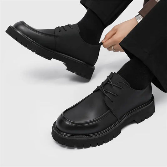 Men's Leather Shoes Black Round Toe Thick Sole Platform Male Casual Brogue Shoe Footwear Offer Designer Classic Original Retro