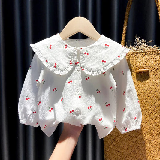 Spring Autumn New Baby's Girl Clothes Cherry Cardigan Shirt Coat for toddler Girl Baby Cloth Outfit wear Versatile Shirt blouse