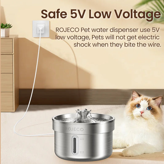 ROJECO Stainless Steel Pet Water Fountain Automatic Cat Drinking Fountain for Pet Dogs Drinker Rechargeable Pet Water Purifier