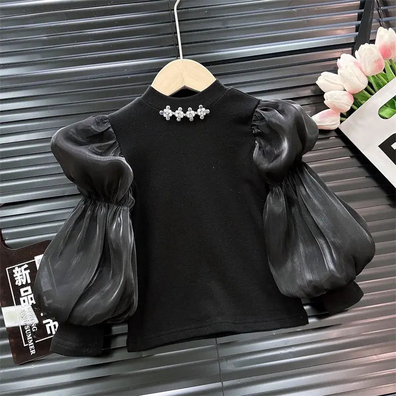 Baby Girls' Bottom Shirt Fashion Children's Bubble New Style Western T-shirt Autumn Long Sleeve Top