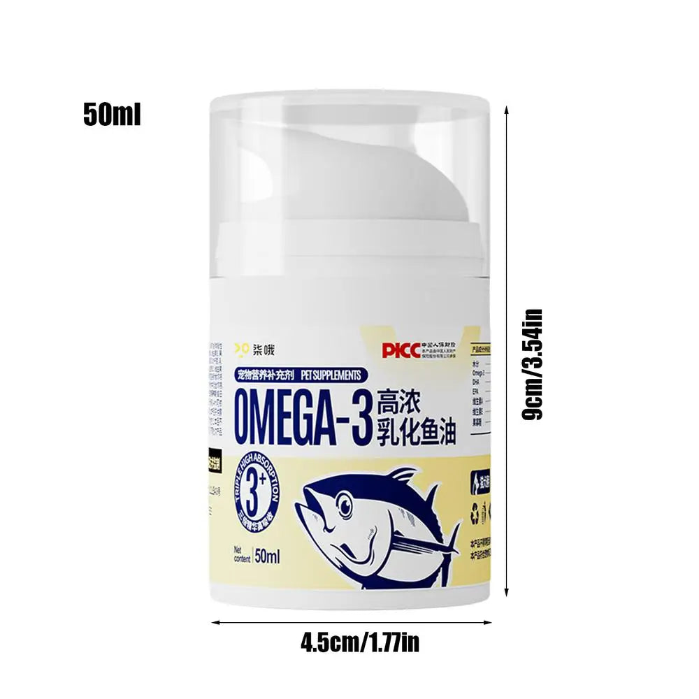 Pet Fish Oil For Cats 50ml Pet Liquid Food Supplements Highly Concentrated Press Type Small Dog Cat Fish Oil Promotes Heart Skin