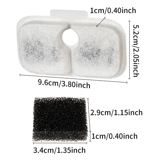 PLWF005 Cat Water Fountain Filters For Dockstream PLWF115 PLWF105, 12 Filters 12 Sponges, Pet Water Fountain Vertical Filtration