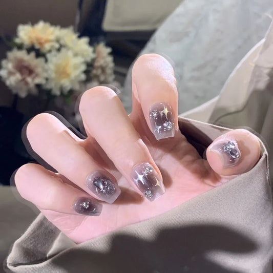 10Pcs Short Press On Nails y2k Star Rhinestone Design Handmade Press On nails Luxury With Design Full Cover Removable Fake Nails