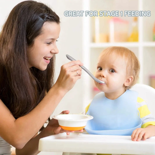 1PC Baby Soft Silicone Spoon Food-grade Silicone Children's Supplementary Feeding Training Spoon Long-handle Silicone