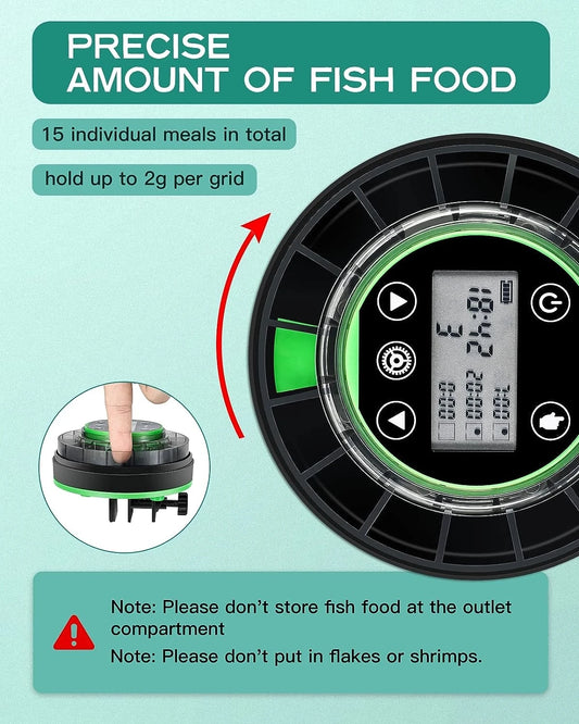 Automatic Fish Feeder for Aquarium, Automatic Food Dispenser with Timer, Rechargeable Timer Feeder, with USB Cable, LCD Display