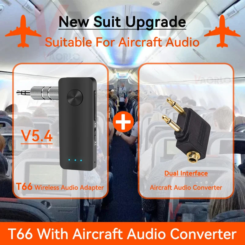 2-In-1 Wireless Audio Adapter Bluetooth 5.4 Receiver Transmitter 3.5mm AUX Lossless Sound MIC For Car Speaker TV PC Airplane