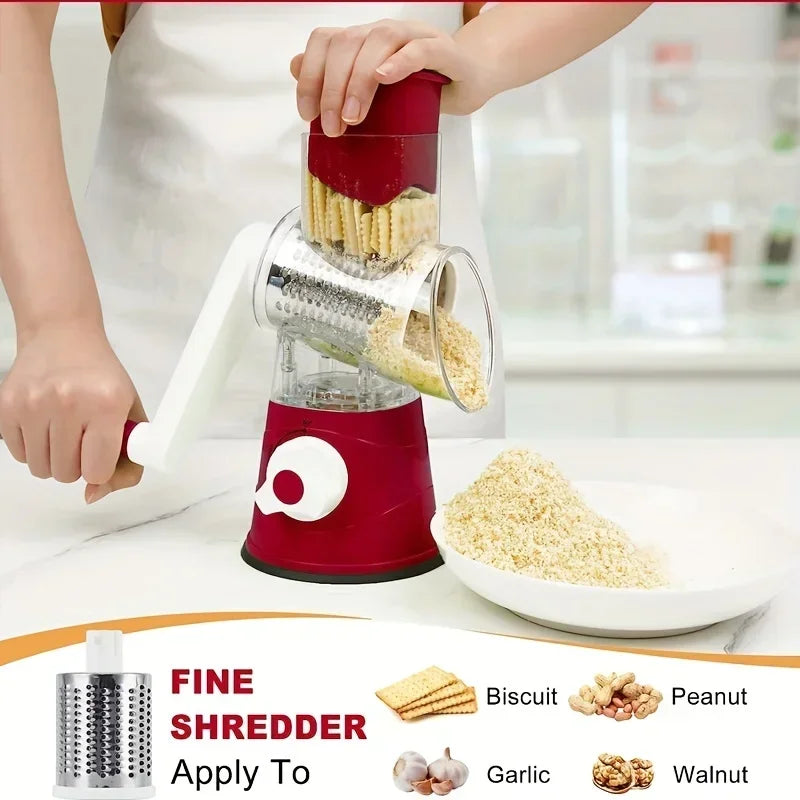 3in1 Vegetable Slicer Multifunctional Rotary Handheld Grater with 3 Sharp Rollers Vegetable Slicer Cheese Shredder Kitchen Tools