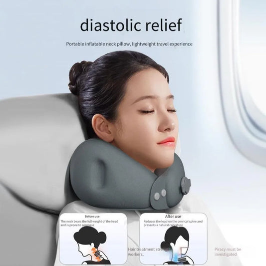 New Inflatable U-Shaped Travel Pillow For Airplane Car&Train Portable Soft Neck Pillow With Storage Bag Office Sleep Nap Pillows