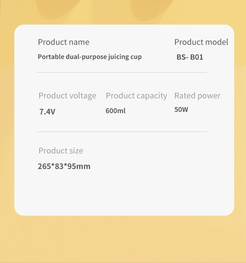 Electric Portable Blender Wireless Rechargeable USB Fruit Blender 600ML Kitchen Mixer Machine Traveling Juicer Cup Fruit Blender