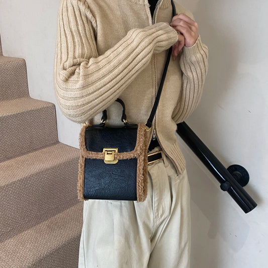 Fashion Small Totes Bag 2024 Trend PU Leather Shoulder Bags for Women Cute Short Handle Crossbody Phone Bag Luxury Fur Handbags