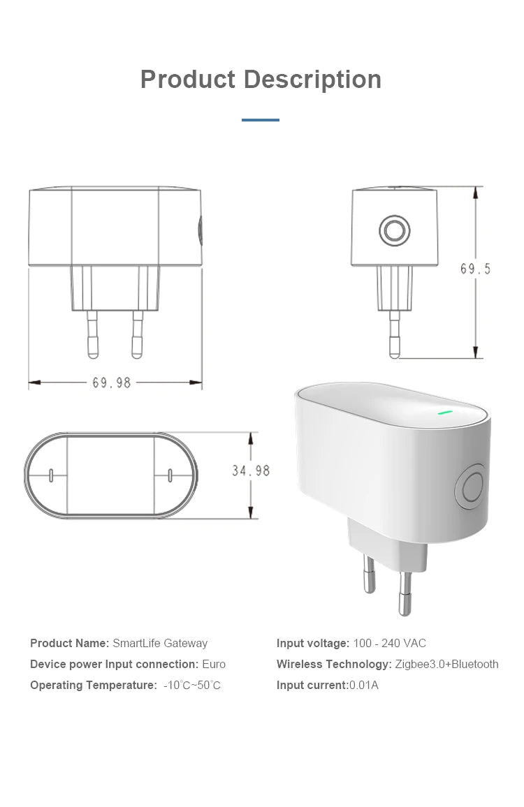 Tuya ZigBee Gateway Hub ZigBee/Bluetooth Mesh Plug-in Type Multi-mode Gateway Bridge Hub Supports Smart Home Automation
