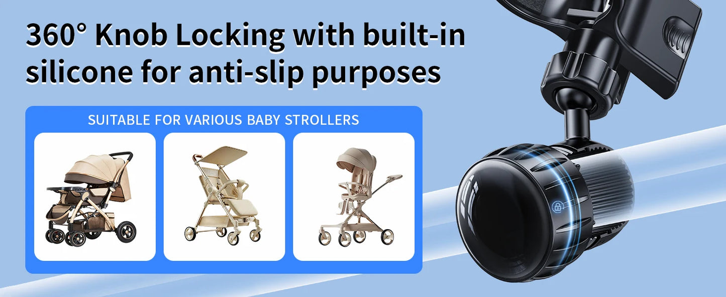 Hipacool Baby Stroller Handheld Fan Holder Clip Adjustable Universal Handheld Fan Turn to Clip-on Fan Baby Stroller Accessories
