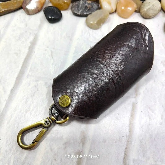 blongk Car Key Case on Waist Small Key Pouch Genuine Leather Key Organizer Key Bag Mini Car Key Holder Men Women 1608