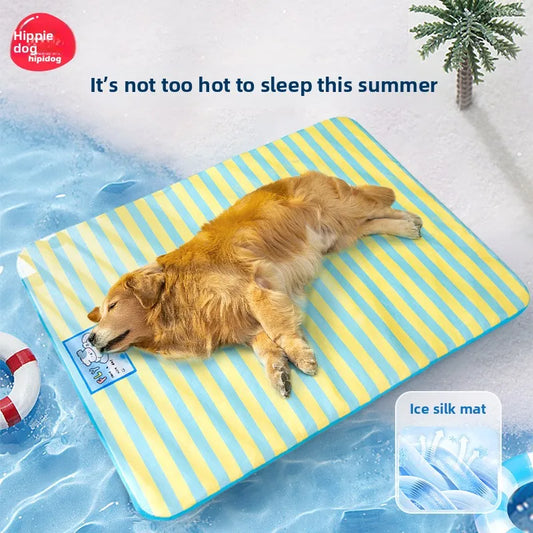 Summer dog cartoon striped ice silk mat, cat cooling mat, cooling cat bed, cooling bed, dog bed, pet bed