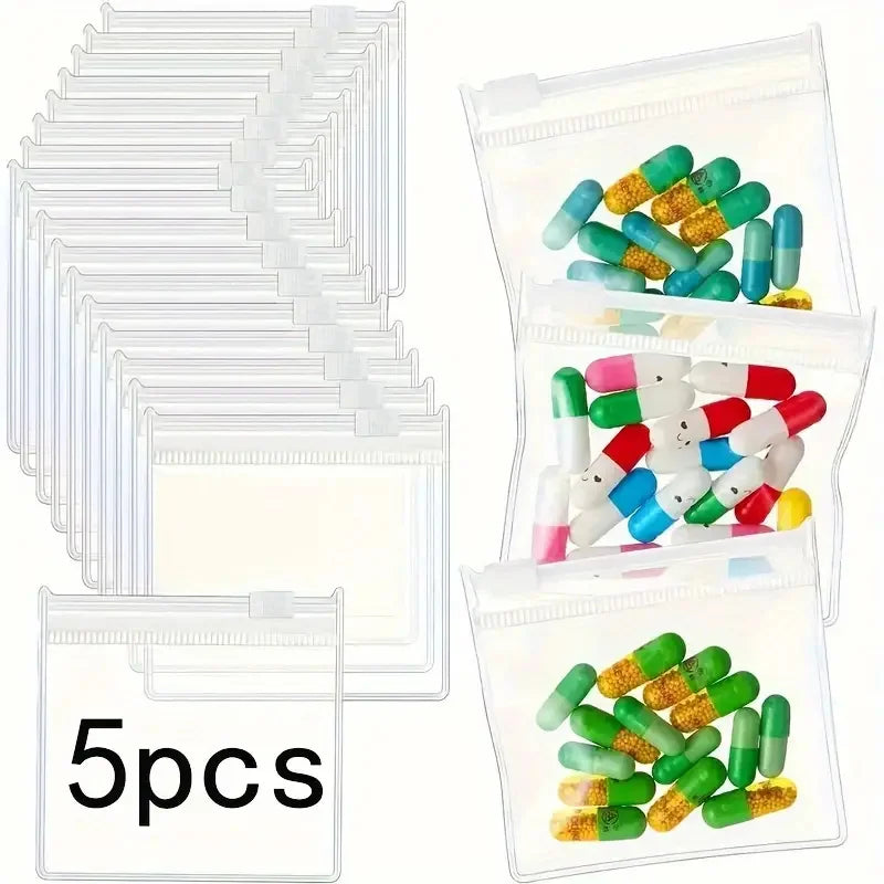 Reusable Pill Bags in 5/10/20pcs – Durable, Leak-Proof Zipper Pouches, Transparent Medicine Organizers for Travel & Daily Use