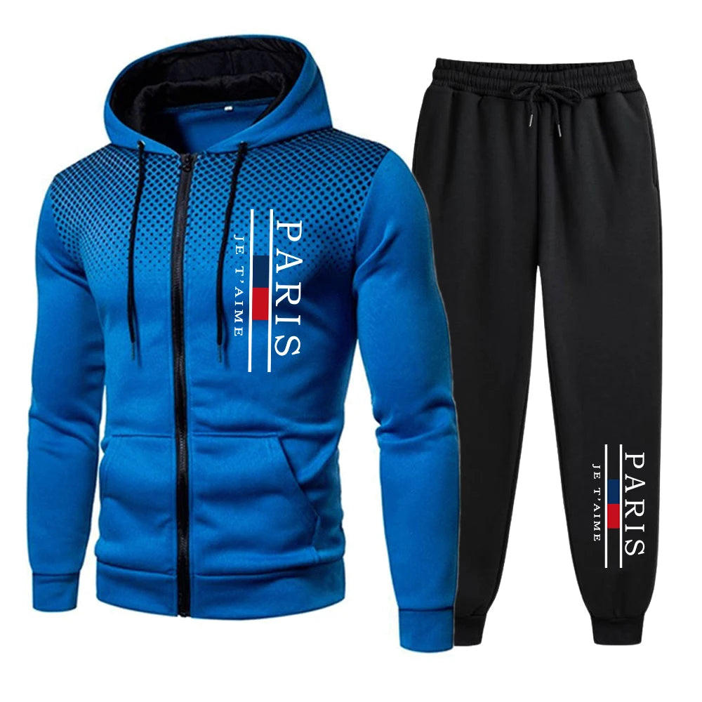 Men's Tracksuits Printing Casual Round Dot Zipper Hoodies+Jogging Pants Two Piece Set Mens Coat Sweatshirt Trend Street Clothing