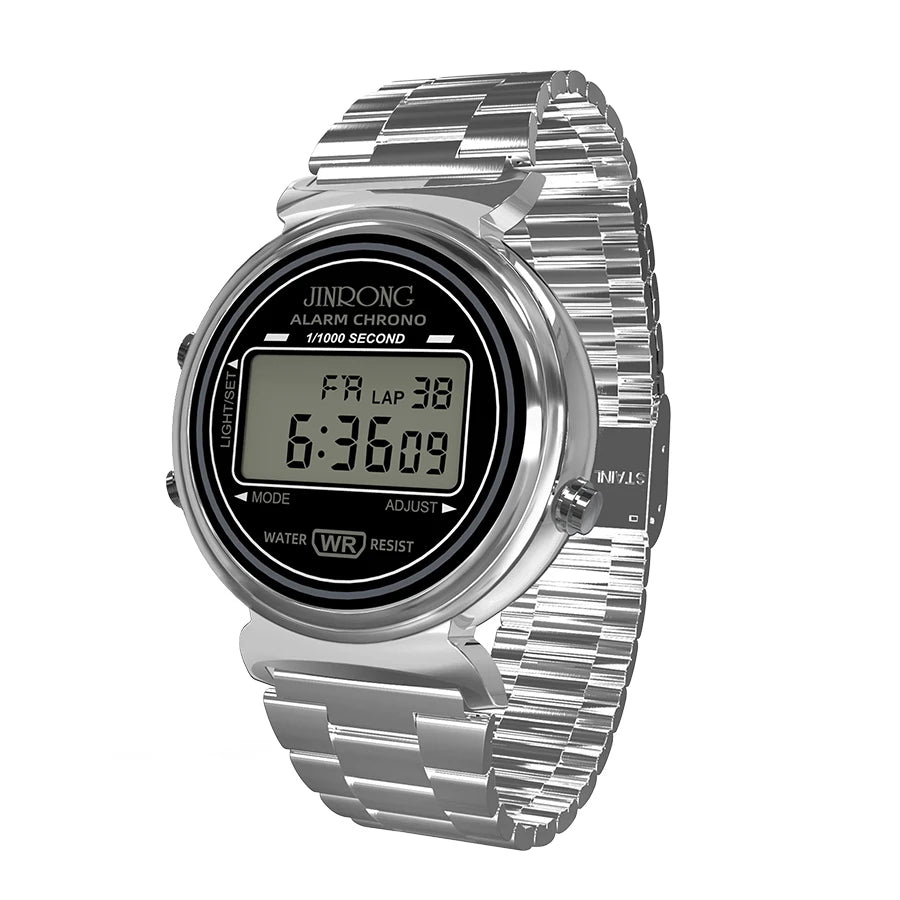 Fashionable men's and women's digital watches, waterproof 30M, stainless steel strap, LED backlight, date and week display