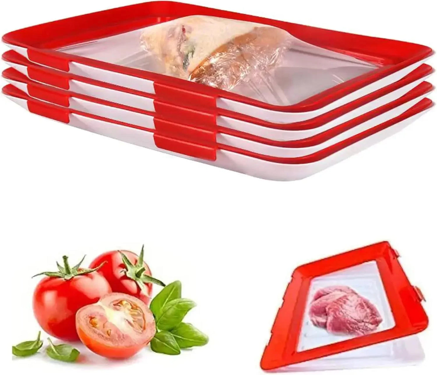 Vacuum Fresh Storage Tray Reusable Creative Food Storage Container Stackable Food Preservation Tray with Elastic Lid